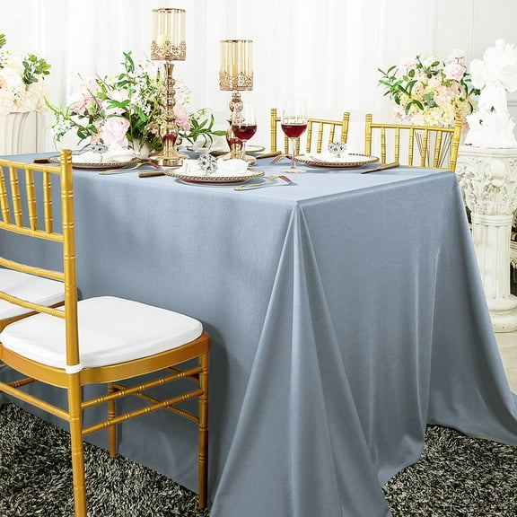 Wedding Linens Inc. 90" x 156" Rectangular Scuba Wrinkle Free Polyester Table Cover Linen Tablecloth - Dusty Blue