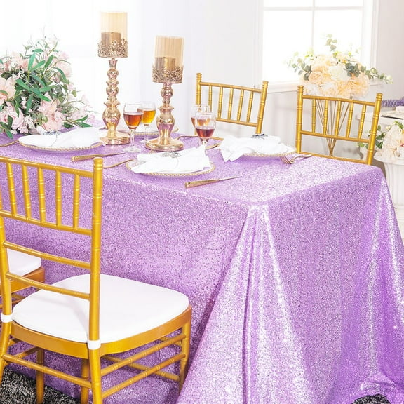 Wedding Linens Inc. 90" x 156" Rectangular Sequin Glitz Taffeta Tablecloth - Lavender
