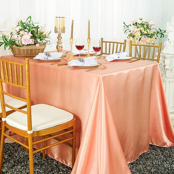 Wedding Linens Inc. 90" x 156" Satin Rectangular Table Cover Tablecloth - Apricot / Peach