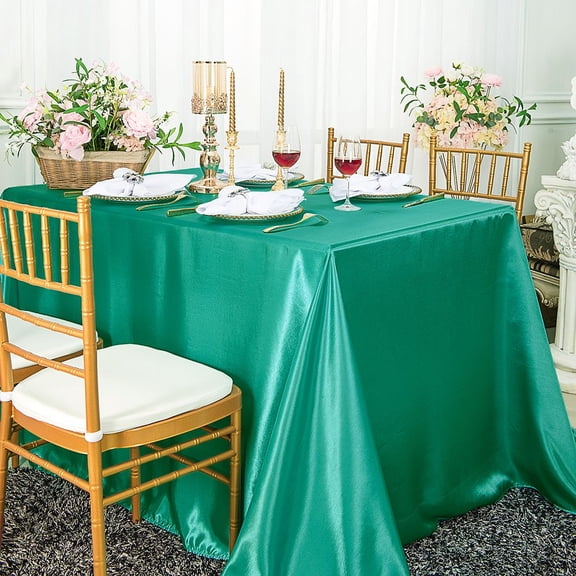 Wedding Linens Inc. 90" x 156" Satin Rectangular Table Cover Tablecloth - Jade
