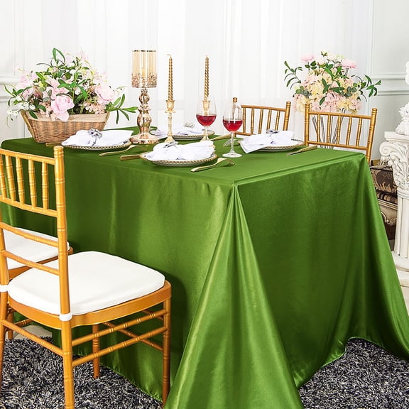 Wedding Linens Inc. 90" x 156" Satin Rectangular Table Cover Tablecloth - Moss Green