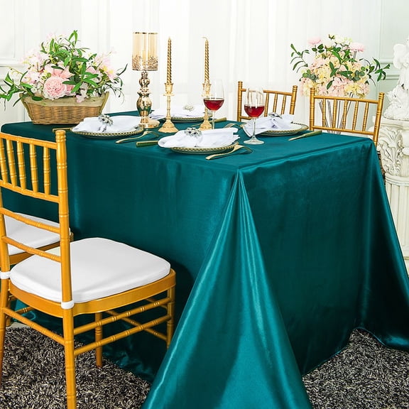 Wedding Linens Inc. 90" x 156" Satin Rectangular Table Cover Tablecloth - Peacock