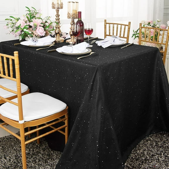 Wedding Linens Inc. 90"x132" Rectangular Paillette Poly Flax / Burlap Tablecloths - Black