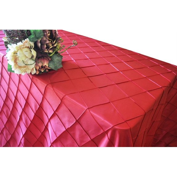 Wedding Linens Inc. 90"x132" Rectangular Pintuck Taffeta Linen Tableccloth for Party Wedding Reception Catering Dining Home Table Cover Linens - Apple Red