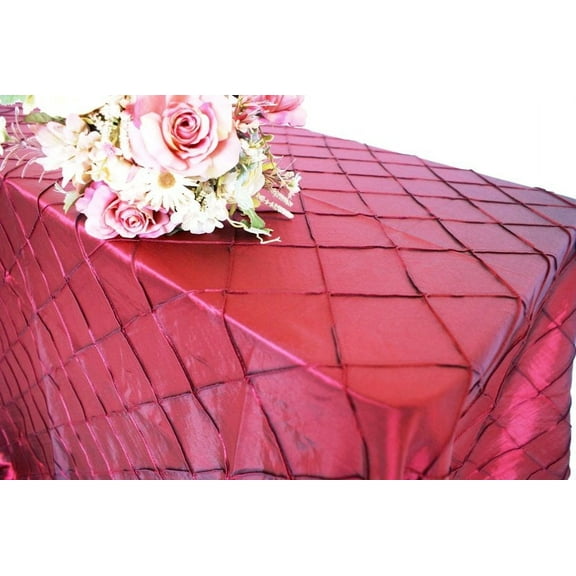 Wedding Linens Inc. 90"x132" Rectangular Pintuck Taffeta Linen Tableccloth for Party Wedding Reception Catering Dining Home Table Cover Linens - Burgundy