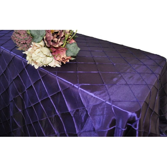 Wedding Linens Inc. 90"x132" Rectangular Pintuck Taffeta Linen Tableccloth for Party Wedding Reception Catering Dining Home Table Cover Linens - Regency Purple