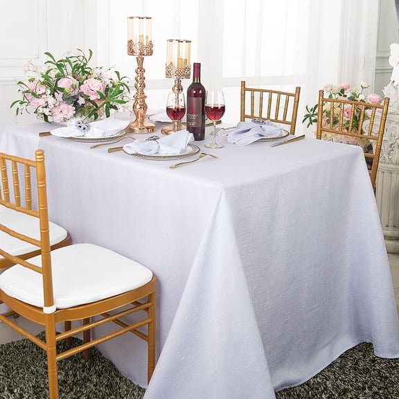 Wedding Linens Inc. 90"x156" Rectangular Paillette Poly Flax / Burlap Tablecloths - White