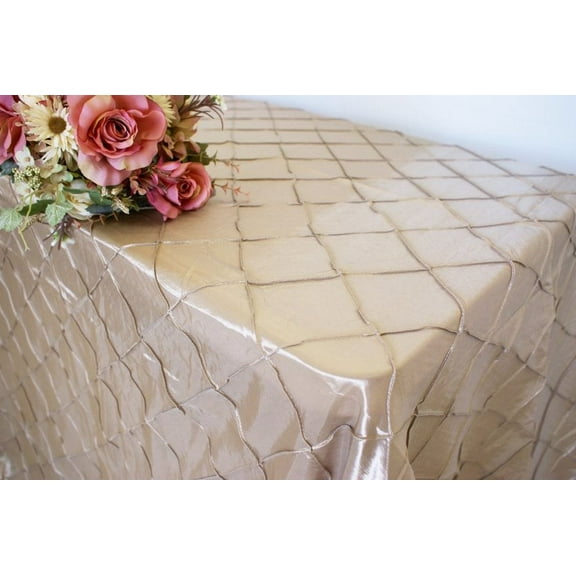 Wedding Linens Inc. 90"x156" Rectangular Pintuck Taffeta Linen Tableccloth for Party Wedding Reception Catering Dining Home Table Cover Linens - Champagne
