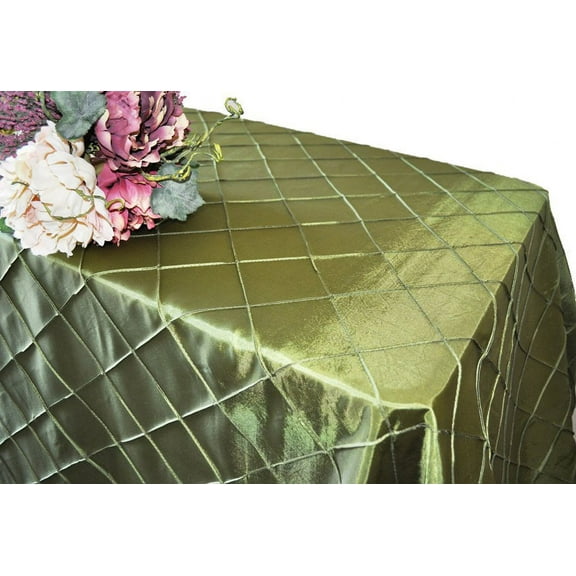 Wedding Linens Inc. 90"x156" Rectangular Pintuck Taffeta Linen Tableccloth for Party Wedding Reception Catering Dining Home Table Cover Linens - Moss Green