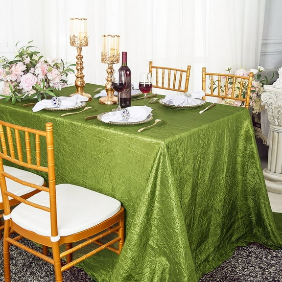Wedding Linens Inc. 90"x156" Rectangular Seamless Crushed Crinkle Taffeta Crinkle Tablecloth- Moss Green