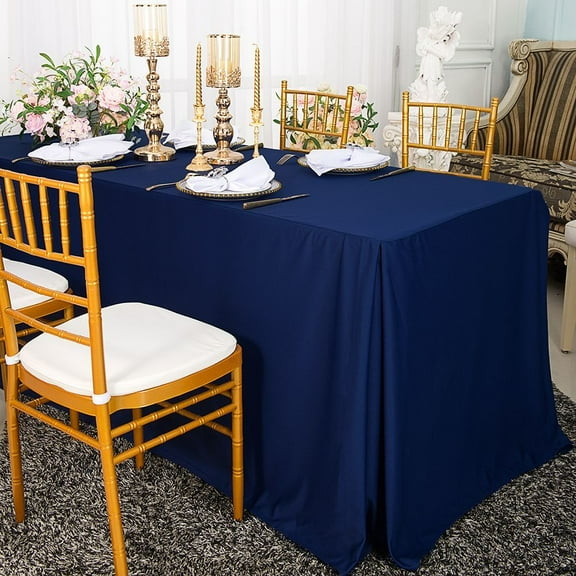 Wedding Linens Inc. 96"x30"x29"(8 Ft) Rectangular Scuba (Wrinkle-Free) Fitted Table Cover - Navy Blue