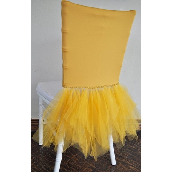 Wedding Linens Inc. Chiavari Chair Cover Ballerina Tulle Tutu Spandex Stretch Chair Covers for Wedding, Events, Décor, Celebration and Home Decoration - Gold