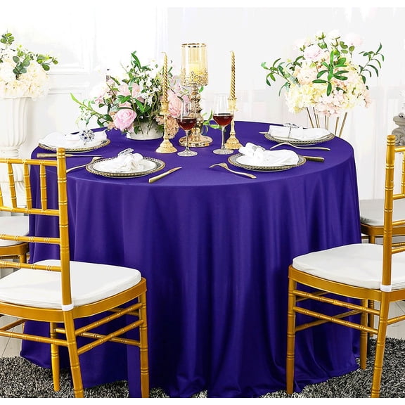 Wedding Linens Inc. Scuba Wrinkle Free 132" Round Table Cover Tablecloth - Regency Purple