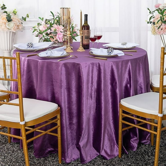 Wedding Linens Inc. Wholesale 120" Round Seamless Italian Velvet Tablecloth - Victoria Lilac / Lavender