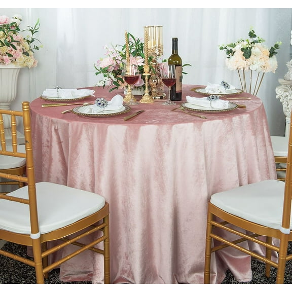 Wedding Linens Inc. Wholesale 132" Round Seamless Italian Velvet Tablecloth - Blush Pink