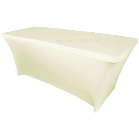 Wedding Linens Inc. Wholesale (200 GSM) 6 FT Rectangular Spandex Stretch Fitted Table Cover Tablecloths - Ivory