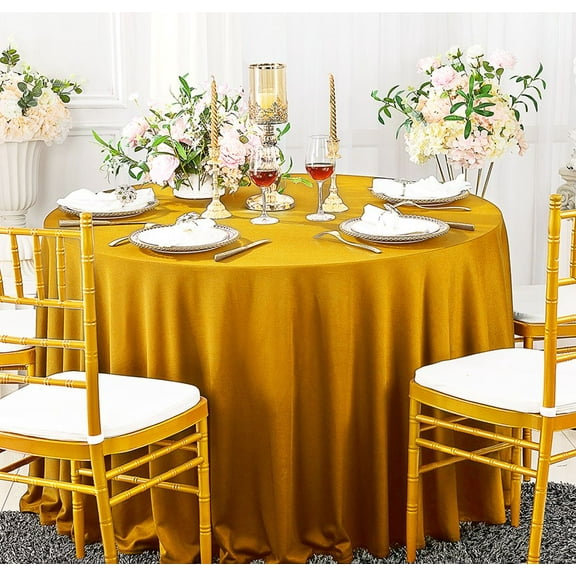 Wedding Linens Inc. Wholesale Scuba Wrinkle Free 108" Round Table Cover Tablecloth - Gold