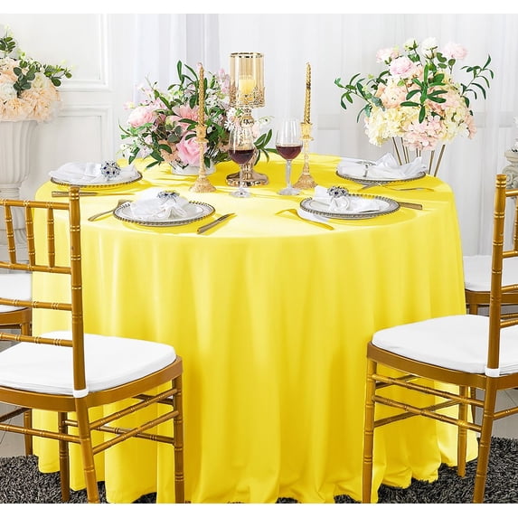Wedding Linens Inc. Wholesale Scuba Wrinkle Free 120" Round Table Cover Tablecloth - Canary Yelllow