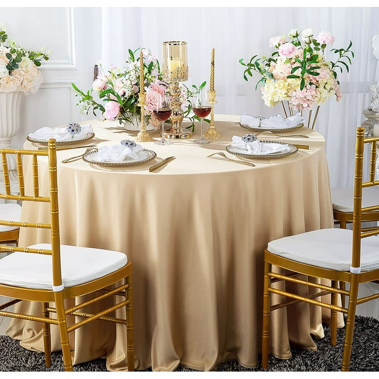 Hiasan 50 Inch Round Linen-Look Tablecloth - Wrinkle & Stain Resistant, Waterproof Polyester For Dining & Parties