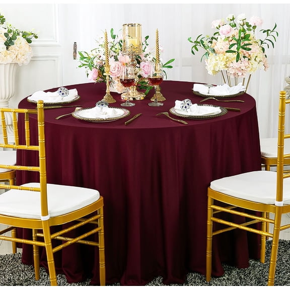 Wedding Linens Inc. Wholesale Scuba Wrinkle Free 132" Round Table Cover Tablecloth - Red