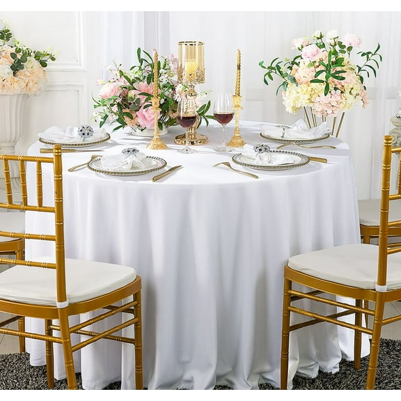 Wedding Linens Inc. Wholesale Scuba Wrinkle Free 132" Round Table Cover Tablecloth - White