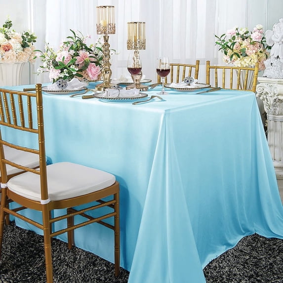 Wedding Linens Inc. Wholesale Scuba Wrinkle Free 54" x 96" Rectangular Table Cover Tablecloth - Baby Blue