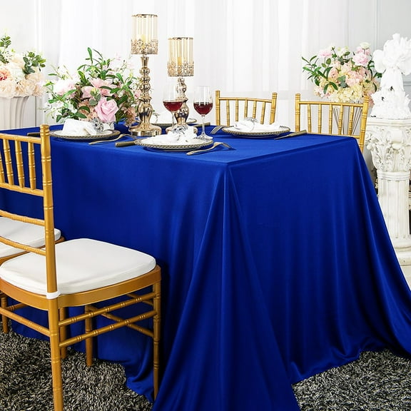 Wedding Linens Inc. Wholesale Scuba Wrinkle Free 54" x 96" Rectangular Table Cover Tablecloth - Royal Blue