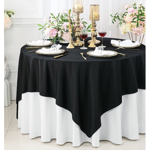 Wedding Linens Inc. Wholesale Scuba Wrinkle Free 72" x 72" Square Table Overlay Topper - Black