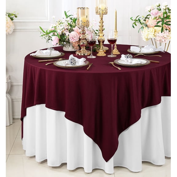 Wedding Linens Inc. Wholesale Scuba Wrinkle Free 72" x 72" Square Table Overlay Topper - Burgundy