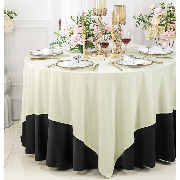 Wedding Linens Inc. Wholesale Scuba Wrinkle Free 72" x 72" Square Table Overlay Topper - Ivory