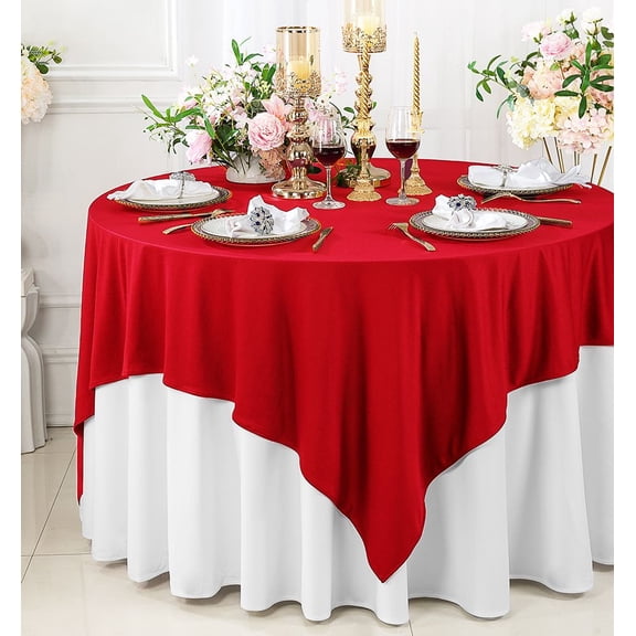 Wedding Linens Inc. Wholesale Scuba Wrinkle Free 72" x 72" Square Table Overlay Topper - Red