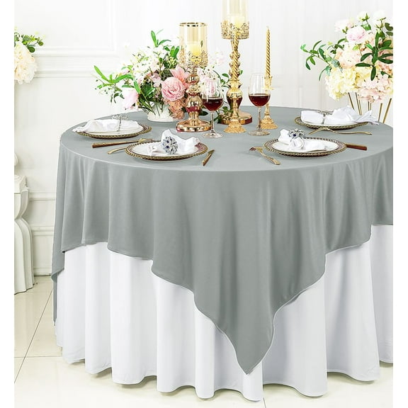 Wedding Linens Inc. Wholesale Scuba Wrinkle Free 72" x 72" Square Table Overlay Topper - Silver / Gray