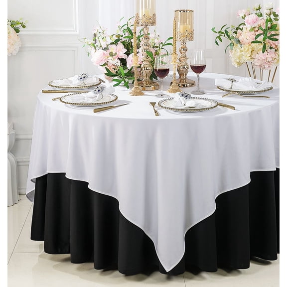 Wedding Linens Inc. Wholesale Scuba Wrinkle Free 72" x 72" Square Table Overlay Topper - White