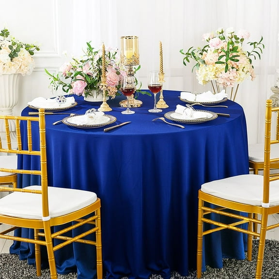 Wedding Linens Inc. Wholesale Scuba Wrinkle Free 90" Round Table Cover Tablecloth - Royal Blue