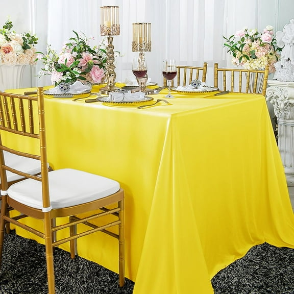 Wedding Linens Inc. Wholesale Scuba Wrinkle Free 90" x 132" Rectangular Table Cover Tablecloth - Canary Yellow