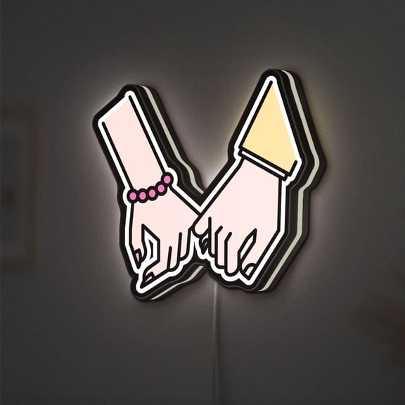 Wedding Love Hands 3D Novelty Light Box, Heart and Romance Lamp Decor with Pinky Promise for Couples and Marriage Presents (Height 8 inch, 20cm)