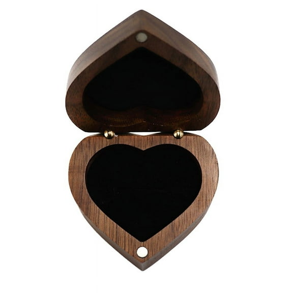 Wedding Love Ring Box Walnut Pair Ring Storage Packaging Gift Box Heart Shaped Wooden Box Earring Studs Earrings Jewellery Box for Women 6*5.5*3.3CM Single Ring Slot Black Without Jewellery