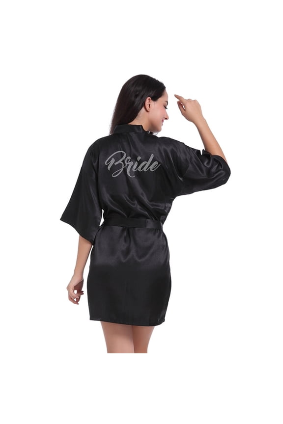 Wedding Makeup Cardigan Sleeping Robe Summer Thin Five Sleeve Solid Color Bridal Morning Robe Robe Women's Satin Kimono Robes with Rhinestones Bride Bridesmaid Short Getting Ready Wedding Dressing