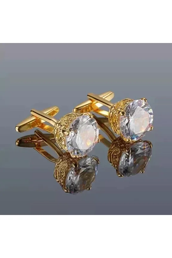 Wedding Men's Cufflinks 14k Yellow Gold Plated 2 Ct Round Cut White Moissanite