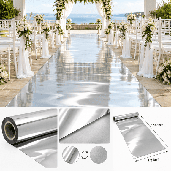 Wedding Mirror Aisle Runner, Double Sided, 3.3x32.8Ft