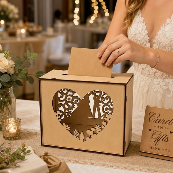 Wedding Money Box Holder , Large Rustic Wood Wooden DIY Envelope Gift Card Shadow Boxes for Reception Anniversary Graduation Birthday Party Parties