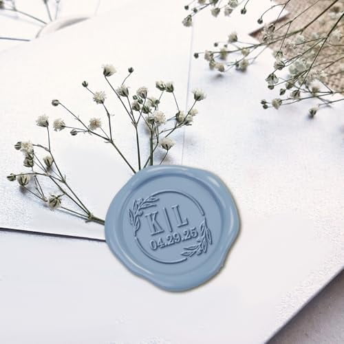 Wedding Monogram with Date Custom Adhesive Wax Seal Stickers 50-Pack Hand Pressed in USA from Real Sealing Wax-Multiple & Design Choices$$Art & Craft