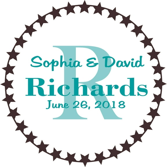 Wedding Monogram Star Bride Groom Name Customized Wall Decal - Custom Vinyl Wall Art - Personalized Name - Baby Girls Boys Kids Bedroom Wall Decal Room Decor Wall Stickers Decoration Size (20x40 inch)