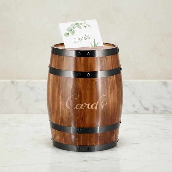 Wedding Oak Whiskey Barrel Card Box with Slot for Reception Table Decorations (Light Brown)