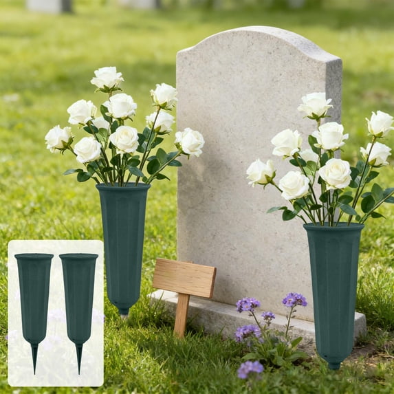 Wedding Outdoor Ground Vases, 2-Pack Memorial Floral Vases with Foam Included | Outdoor In Ground Vases with Stakes, for Fresh and Artificial Flowers