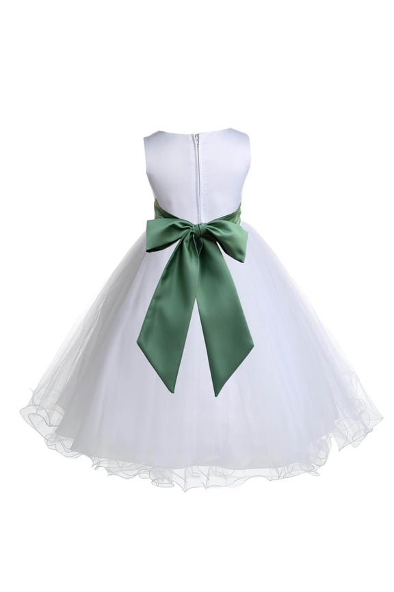 Wedding Pageant White Flower Girl Dress Tulle Rattail Edge Toddler Junior Bridesmaid Recital Easter Holiday First Communion Birthday Baptism Dress Summer Clover Green 829S Size 12-18