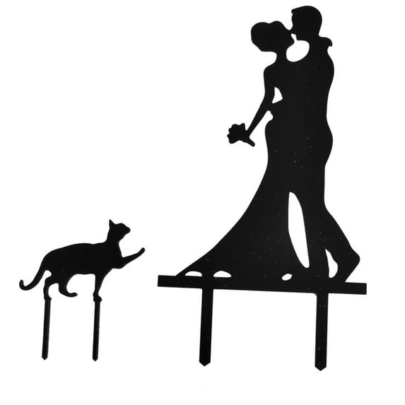 Wedding Party Acrylic Craft Cupcake Bride Groom Decor Cake Topper Black 2 in 1