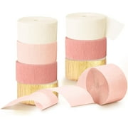 Wedding Party Decorations, 8 Rolls Pink Gold Crepe Paper Streamers for Wedding, Bachelorette, Birthday, Baby Bridal Shower, Valentines Day Party Backdrop Decorations (1.77inch x 82ft)