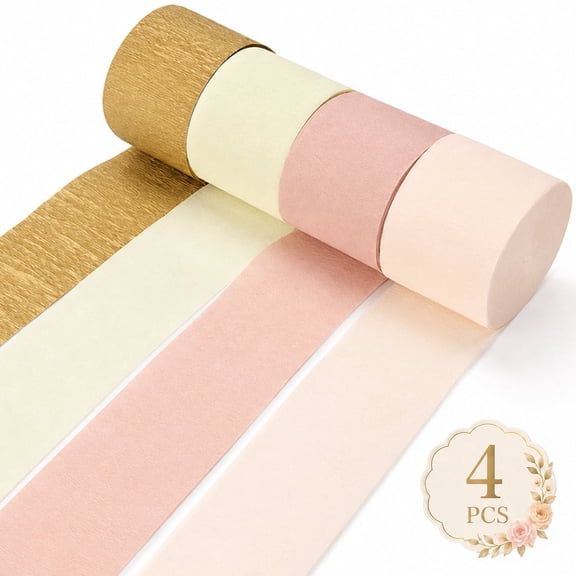 Wedding Party Decorations Pink Gold Crepe Paper Streamers Wedding, Birthday, Bridal Shower Party Backdrop Decorations 8 Rolls,Total 656 ft
