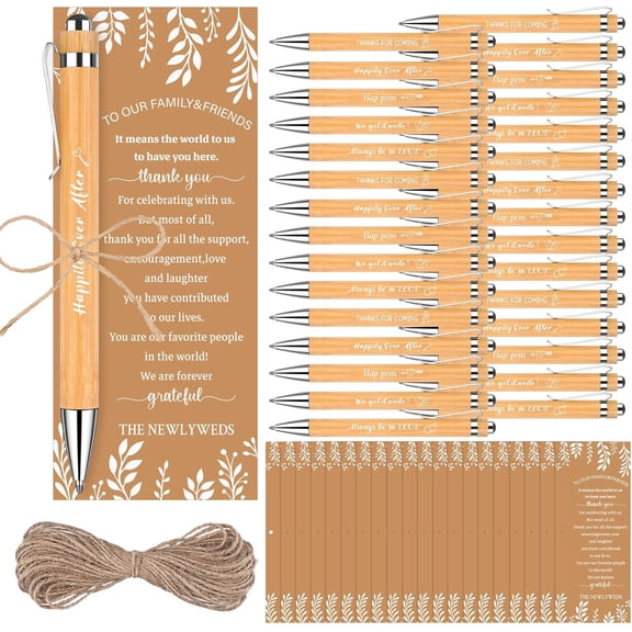 Wedding Party Favors for Guests Bulk - Bridal Shower Gifts Bamboo Ballpoint Pens with Thank You Cards and Hemp Rope Keepsakes Souvenirs